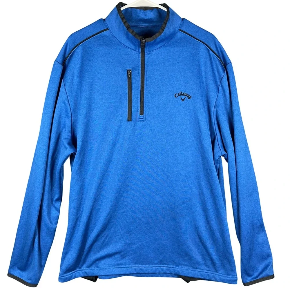 Callaway Quarter Zip Pullover Men XL Blue Fleece Lined Golf Performance Jacket